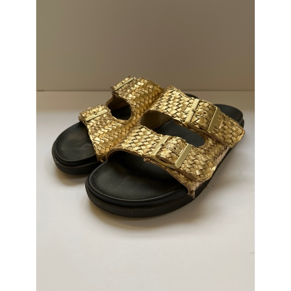 Yokono Gold Woven Slide Sandals